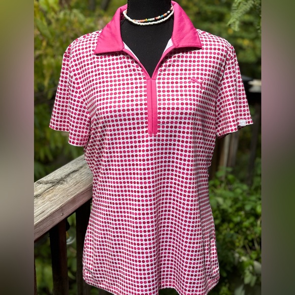 Puma Pink Polka Dot Golf Shirt - Picture 1 of 5